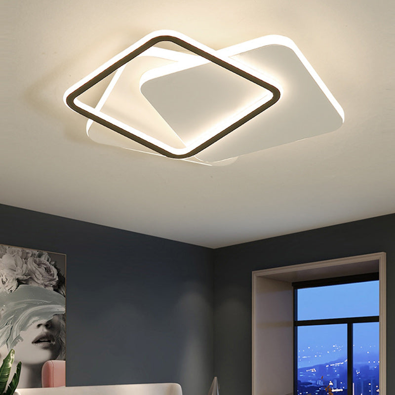 Contemporary Simplicity Stitching Round Square Hardware PMMA Lampshade LED Flush Mount Ceiling Light For Bedroom