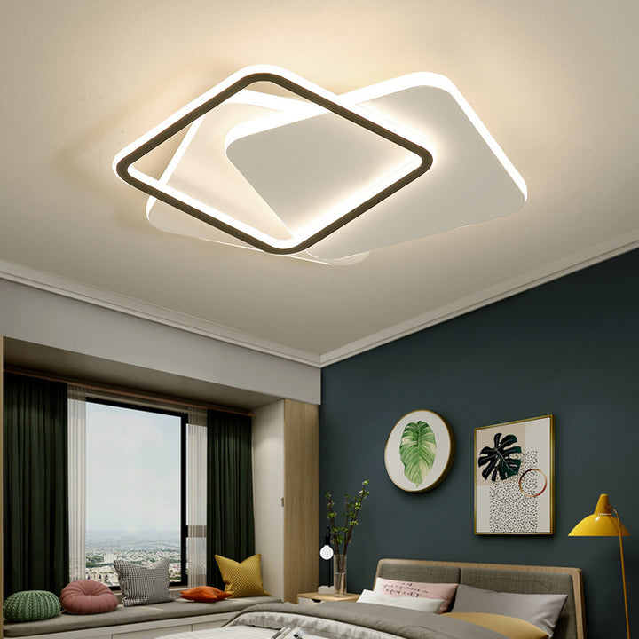 Contemporary Simplicity Stitching Round Square Hardware PMMA Lampshade LED Flush Mount Ceiling Light For Bedroom