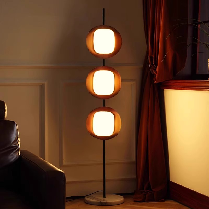 Contemporary Scandinavian Round Acrylic Iron Lampshade Marble Base LED Standing Floor Lamp For Living Room