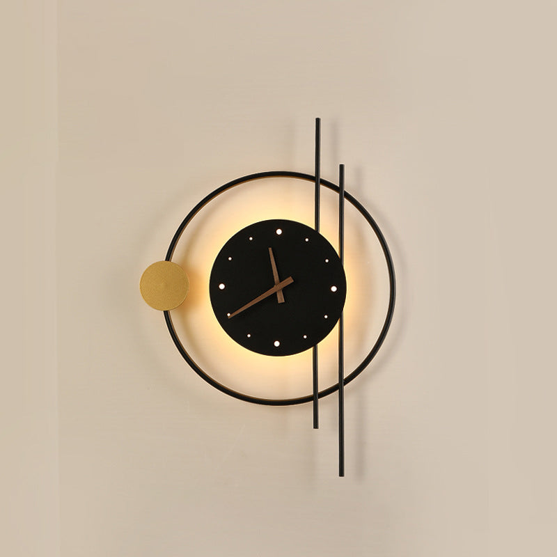 Zeitgenössische kreative Uhren Eisen Acryl Lampenschirm LED Wandleuchte für Wohnzimmer 