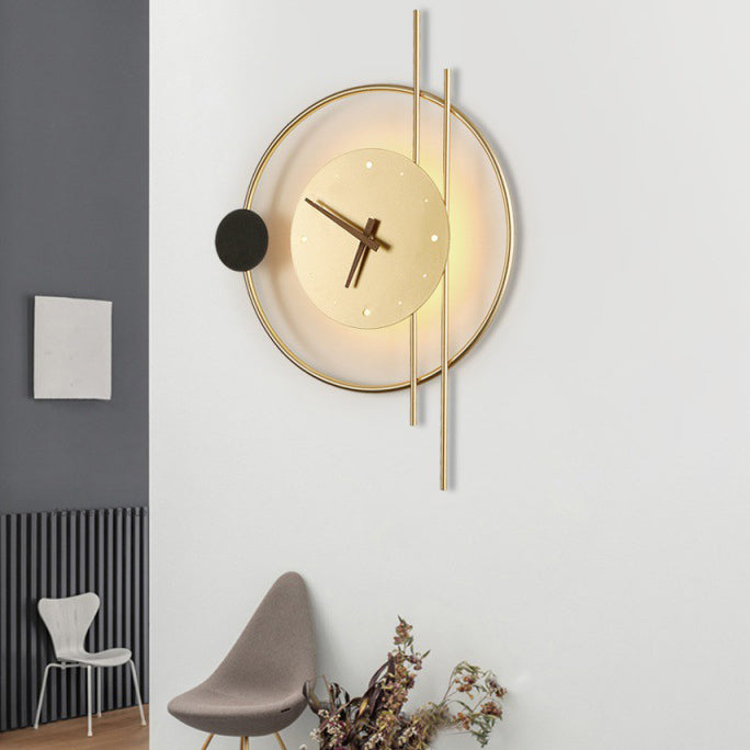 Contemporary Creative Clocks Iron Lampshade Walnut Pointer LED Wall Sconce Lamp For Living Room