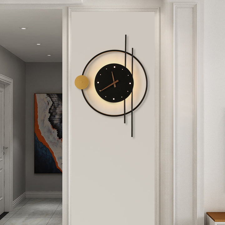 Contemporary Creative Clocks Iron Lampshade Walnut Pointer LED Wall Sconce Lamp For Living Room