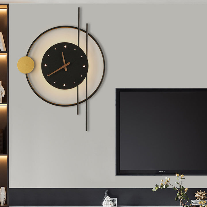 Contemporary Creative Clocks Iron Lampshade Walnut Pointer LED Wall Sconce Lamp For Living Room