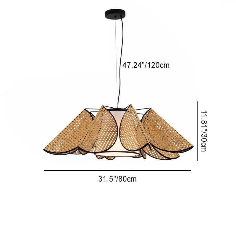 Pantalla de lámpara de tela trapezoidal tejida en ratán con hojas dobladas de estilo boho contemporáneo, hardware de candelabro de 1 luz para comedor 