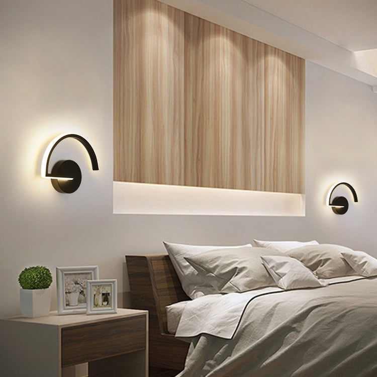 Contemporary Nordic Semicircle Hardware Iron Lampshade LED Wall Sconce Lamp For Bedroom