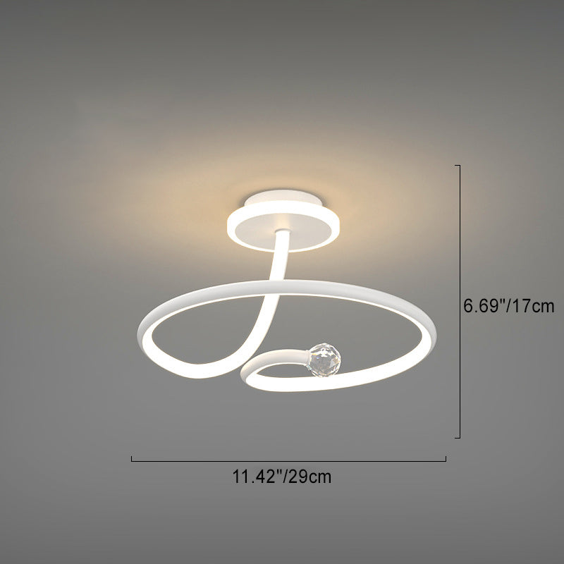 Modern Simplicity Geometric Curve Aluminum Acrylic Lampshade Iron LED Semi-Flush Mount Ceiling Light For Hallways