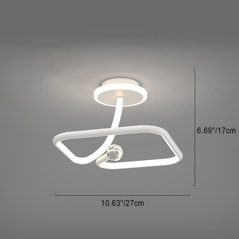 Modern Simplicity Geometric Curve Aluminum Acrylic Lampshade Iron LED Semi-Flush Mount Ceiling Light For Hallways