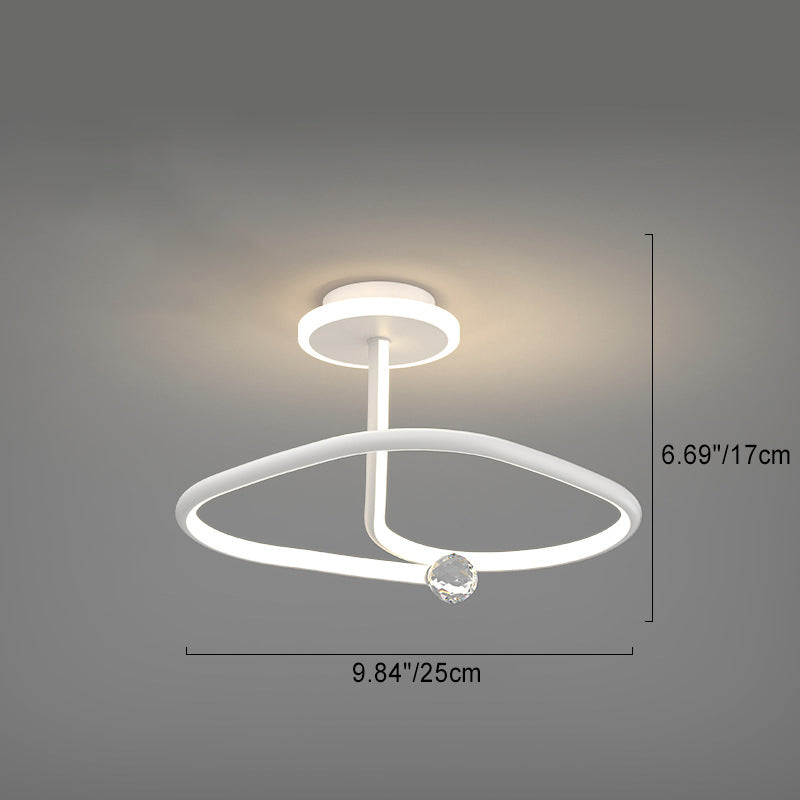 Modern Simplicity Geometric Curve Aluminum Acrylic Lampshade Iron LED Semi-Flush Mount Ceiling Light For Hallways