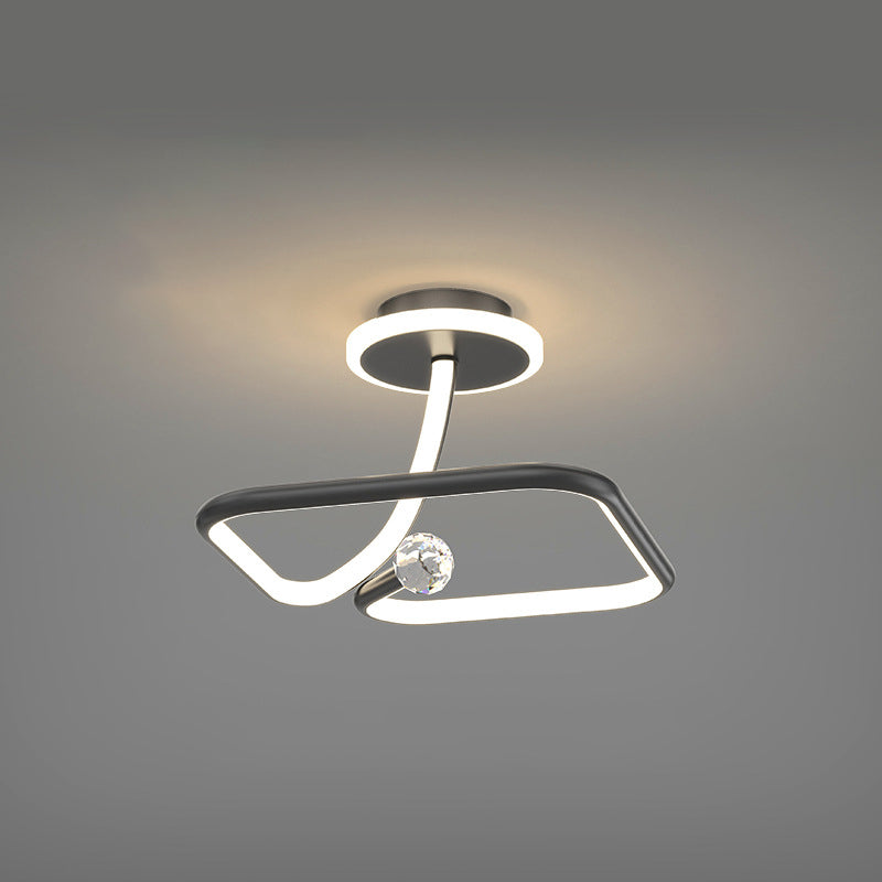 Modern Simplicity Geometric Curve Aluminum Acrylic Lampshade Iron LED Semi-Flush Mount Ceiling Light For Hallways