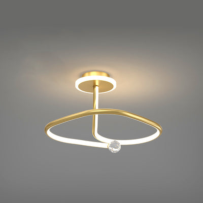 Modern Simplicity Geometric Curve Aluminum Acrylic Lampshade Iron LED Semi-Flush Mount Ceiling Light For Hallways