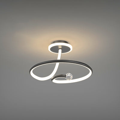 Modern Simplicity Geometric Curve Aluminum Acrylic Lampshade Iron LED Semi-Flush Mount Ceiling Light For Hallways