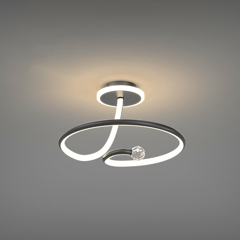 Modern Simplicity Geometric Curve Aluminum Acrylic Lampshade Iron LED Semi-Flush Mount Ceiling Light For Hallways