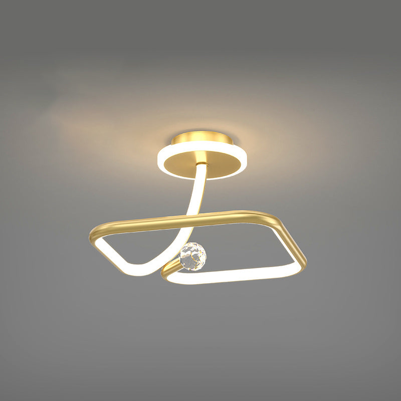 Modern Simplicity Geometric Curve Aluminum Acrylic Lampshade Iron LED Semi-Flush Mount Ceiling Light For Hallways