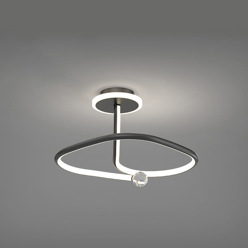 Modern Simplicity Geometric Curve Aluminum Acrylic Lampshade Iron LED Semi-Flush Mount Ceiling Light For Hallways