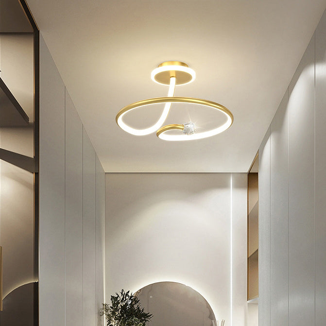 Modern Simplicity Geometric Curve Aluminum Acrylic Lampshade Iron LED Semi-Flush Mount Ceiling Light For Hallways