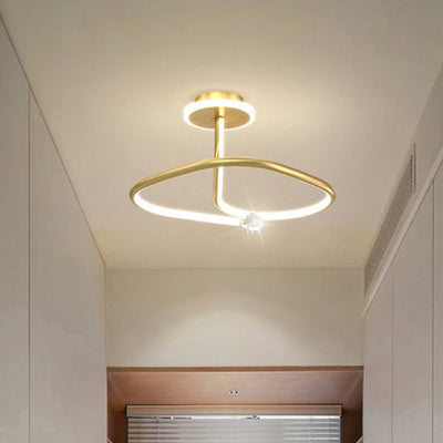 Modern Simplicity Geometric Curve Aluminum Acrylic Lampshade Iron LED Semi-Flush Mount Ceiling Light For Hallways