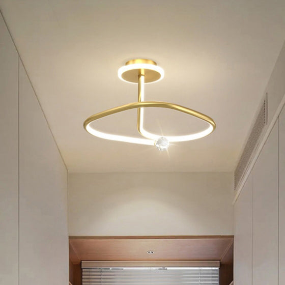 Modern Simplicity Geometric Curve Aluminum Acrylic Lampshade Iron LED Semi-Flush Mount Ceiling Light For Hallways