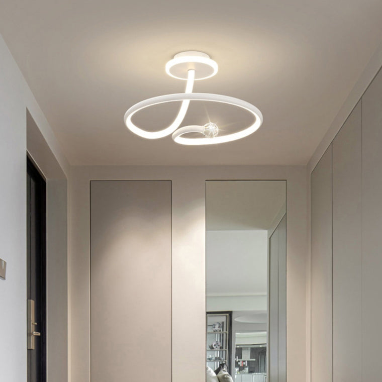 Modern Simplicity Geometric Curve Aluminum Acrylic Lampshade Iron LED Semi-Flush Mount Ceiling Light For Hallways