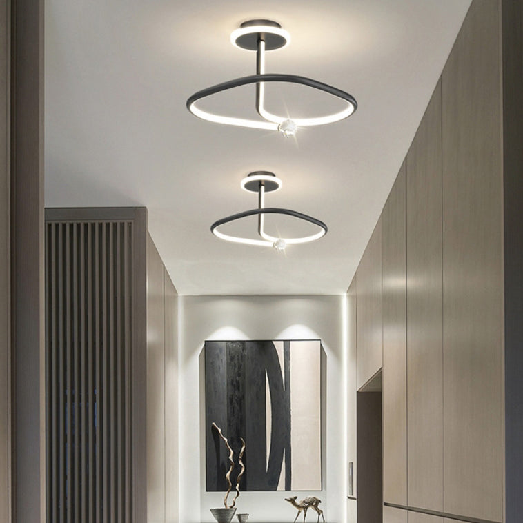 Modern Simplicity Geometric Curve Aluminum Acrylic Lampshade Iron LED Semi-Flush Mount Ceiling Light For Hallways