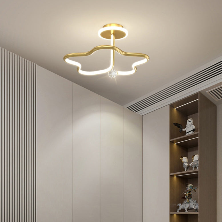 Modern Simplicity Geometric Curve Aluminum Acrylic Lampshade Iron LED Semi-Flush Mount Ceiling Light For Hallways