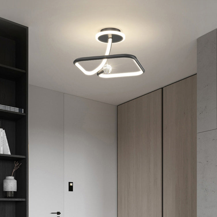 Modern Simplicity Geometric Curve Aluminum Acrylic Lampshade Iron LED Semi-Flush Mount Ceiling Light For Hallways