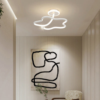 Modern Simplicity Geometric Curve Aluminum Acrylic Lampshade Iron LED Semi-Flush Mount Ceiling Light For Hallways