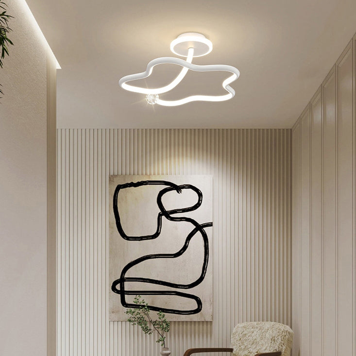 Modern Simplicity Geometric Curve Aluminum Acrylic Lampshade Iron LED Semi-Flush Mount Ceiling Light For Hallways