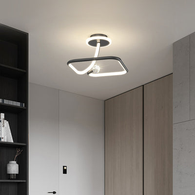 Modern Simplicity Geometric Curve Aluminum Acrylic Lampshade Iron LED Semi-Flush Mount Ceiling Light For Hallways