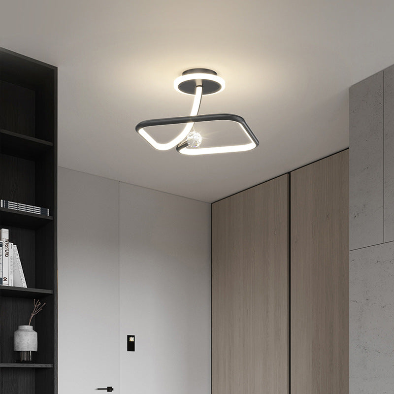 Modern Simplicity Geometric Curve Aluminum Acrylic Lampshade Iron LED Semi-Flush Mount Ceiling Light For Hallways