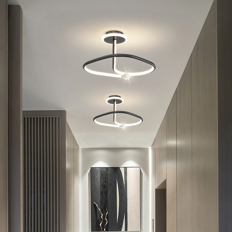 Modern Simplicity Geometric Curve Aluminum Acrylic Lampshade Iron LED Semi-Flush Mount Ceiling Light For Hallways