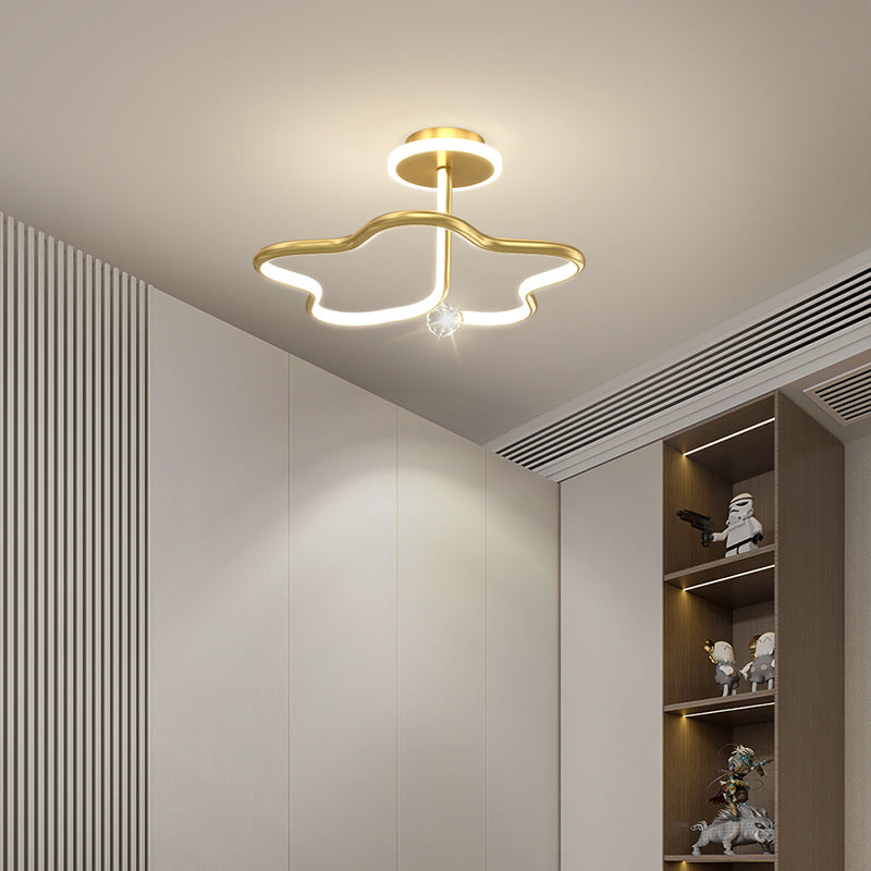 Modern Simplicity Geometric Curve Aluminum Acrylic Lampshade Iron LED Semi-Flush Mount Ceiling Light For Hallways