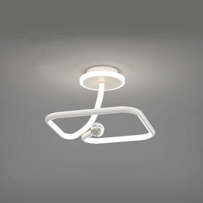 Modern Simplicity Geometric Curve Aluminum Acrylic Lampshade Iron LED Semi-Flush Mount Ceiling Light For Hallways