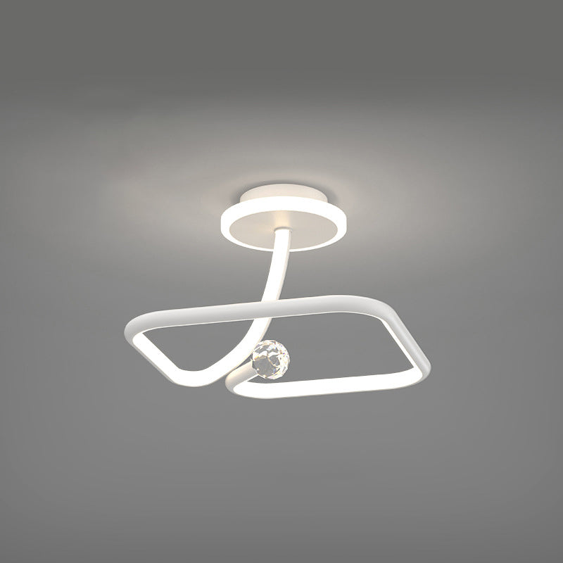 Modern Simplicity Geometric Curve Aluminum Acrylic Lampshade Iron LED Semi-Flush Mount Ceiling Light For Hallways
