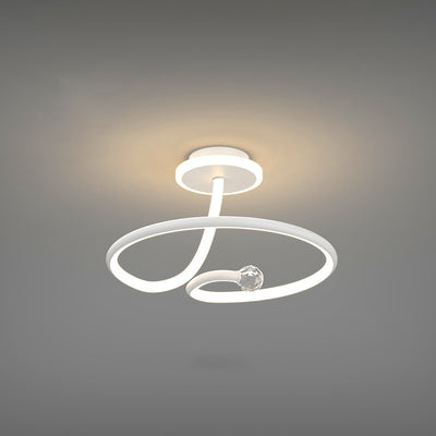 Modern Simplicity Geometric Curve Aluminum Acrylic Lampshade Iron LED Semi-Flush Mount Ceiling Light For Hallways