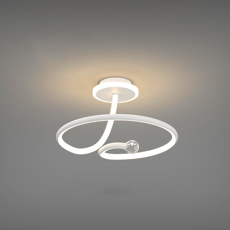 Modern Simplicity Geometric Curve Aluminum Acrylic Lampshade Iron LED Semi-Flush Mount Ceiling Light For Hallways