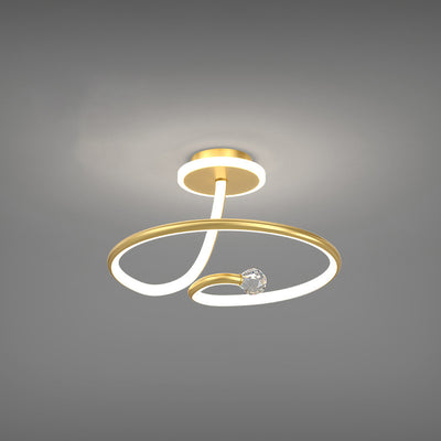 Modern Simplicity Geometric Curve Aluminum Acrylic Lampshade Iron LED Semi-Flush Mount Ceiling Light For Hallways