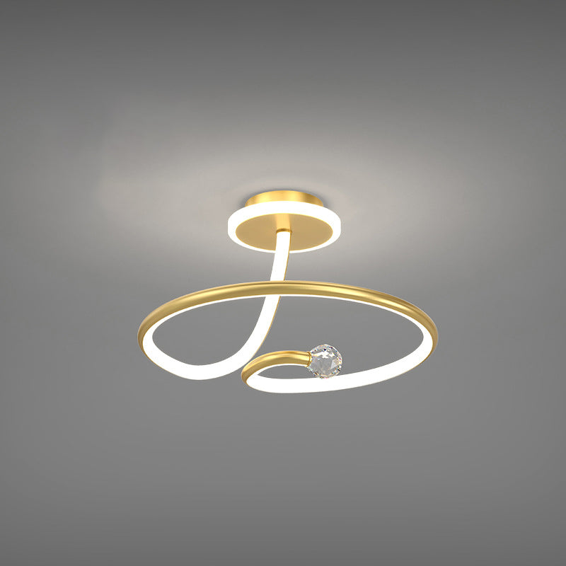 Modern Simplicity Geometric Curve Aluminum Acrylic Lampshade Iron LED Semi-Flush Mount Ceiling Light For Hallways