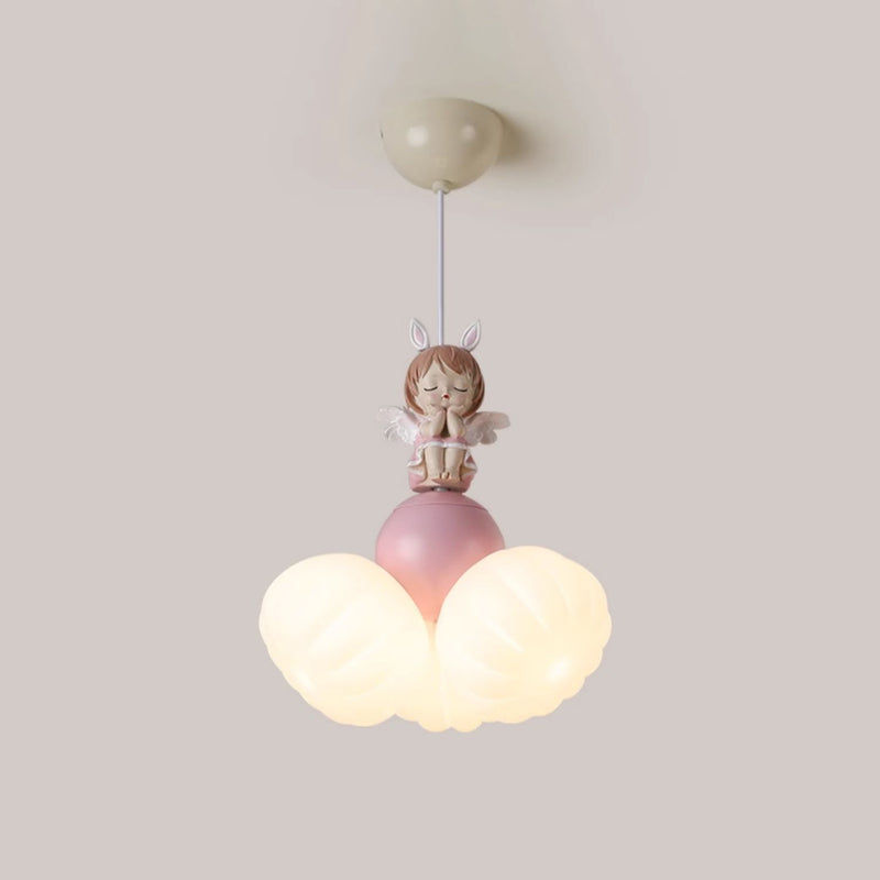 Dôme Créatif Contemporain Ange Fille PVC Fer Résine 3 - Suspension Luminaire pour Salle à Manger 
