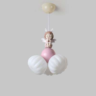 Dôme Créatif Contemporain Ange Fille PVC Fer Résine 3 - Suspension Luminaire pour Salle à Manger 