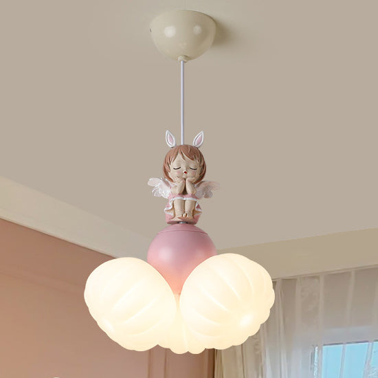 Dôme Créatif Contemporain Ange Fille PVC Fer Résine 3 - Suspension Luminaire pour Salle à Manger 