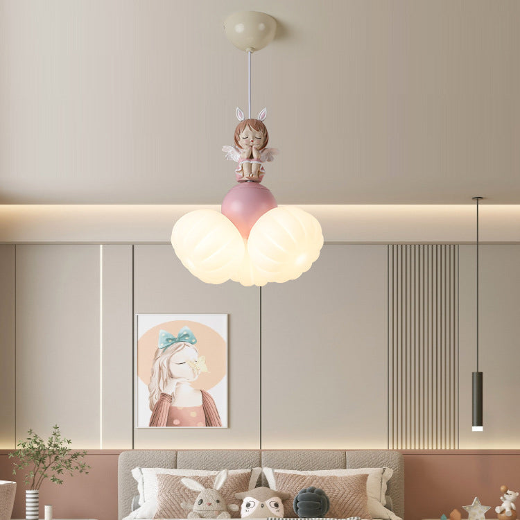 Dôme Créatif Contemporain Ange Fille PVC Fer Résine 3 - Suspension Luminaire pour Salle à Manger 