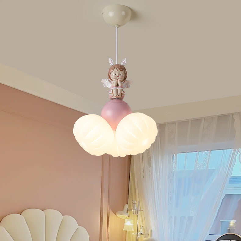 Dôme Créatif Contemporain Ange Fille PVC Fer Résine 3 - Suspension Luminaire pour Salle à Manger 