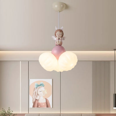 Dôme Créatif Contemporain Ange Fille PVC Fer Résine 3 - Suspension Luminaire pour Salle à Manger 