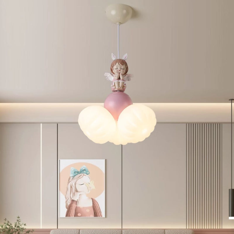 Dôme Créatif Contemporain Ange Fille PVC Fer Résine 3 - Suspension Luminaire pour Salle à Manger 
