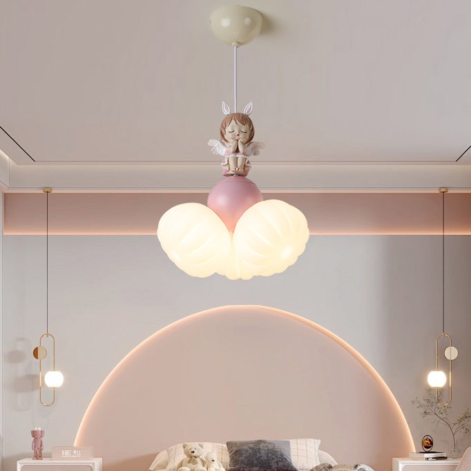 Dôme Créatif Contemporain Ange Fille PVC Fer Résine 3 - Suspension Luminaire pour Salle à Manger 