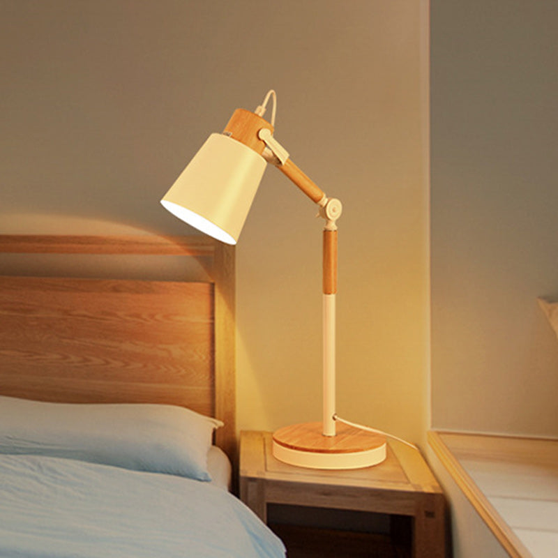 Modern Simplicity Trapezoid Bendable Iron Lampshade Solid Wood Base 1 - Light Table Lamp For Bedroom