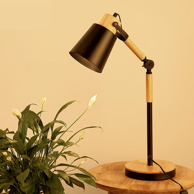 Modern Simplicity Trapezoid Bendable Iron Lampshade Solid Wood Base 1 - Light Table Lamp For Bedroom