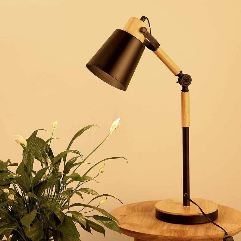 Modern Simplicity Trapezoid Bendable Iron Lampshade Solid Wood Base 1 - Light Table Lamp For Bedroom