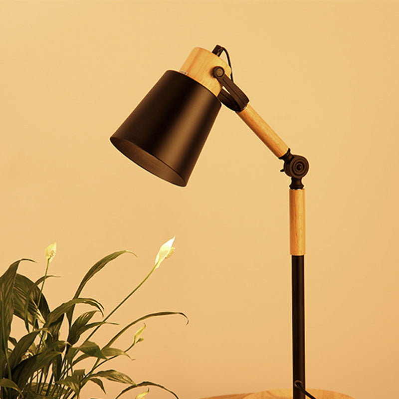 Modern Simplicity Trapezoid Bendable Iron Lampshade Solid Wood Base 1 - Light Table Lamp For Bedroom
