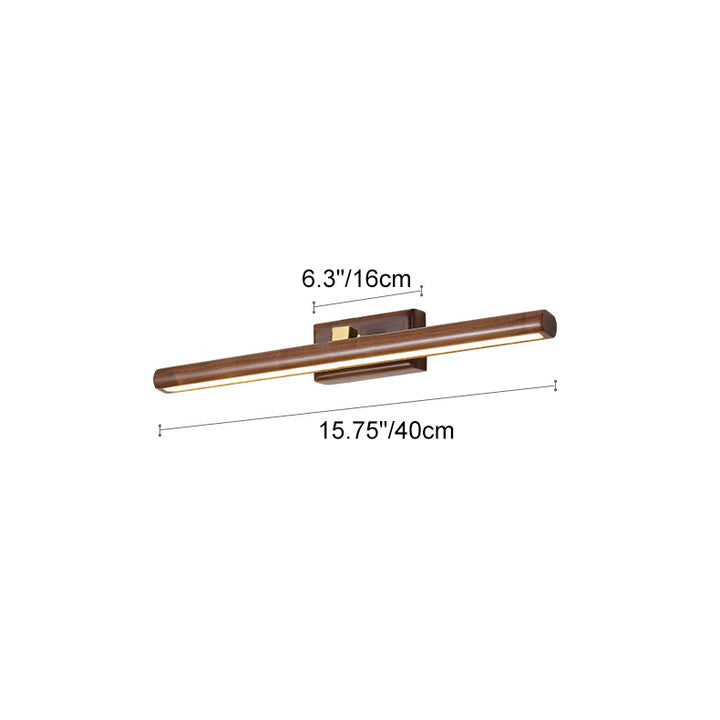 Lámpara de aplique de pared frontal de espejo LED de nogal cobre giratorio de línea recta cilíndrica larga tradicional japonesa para baño 